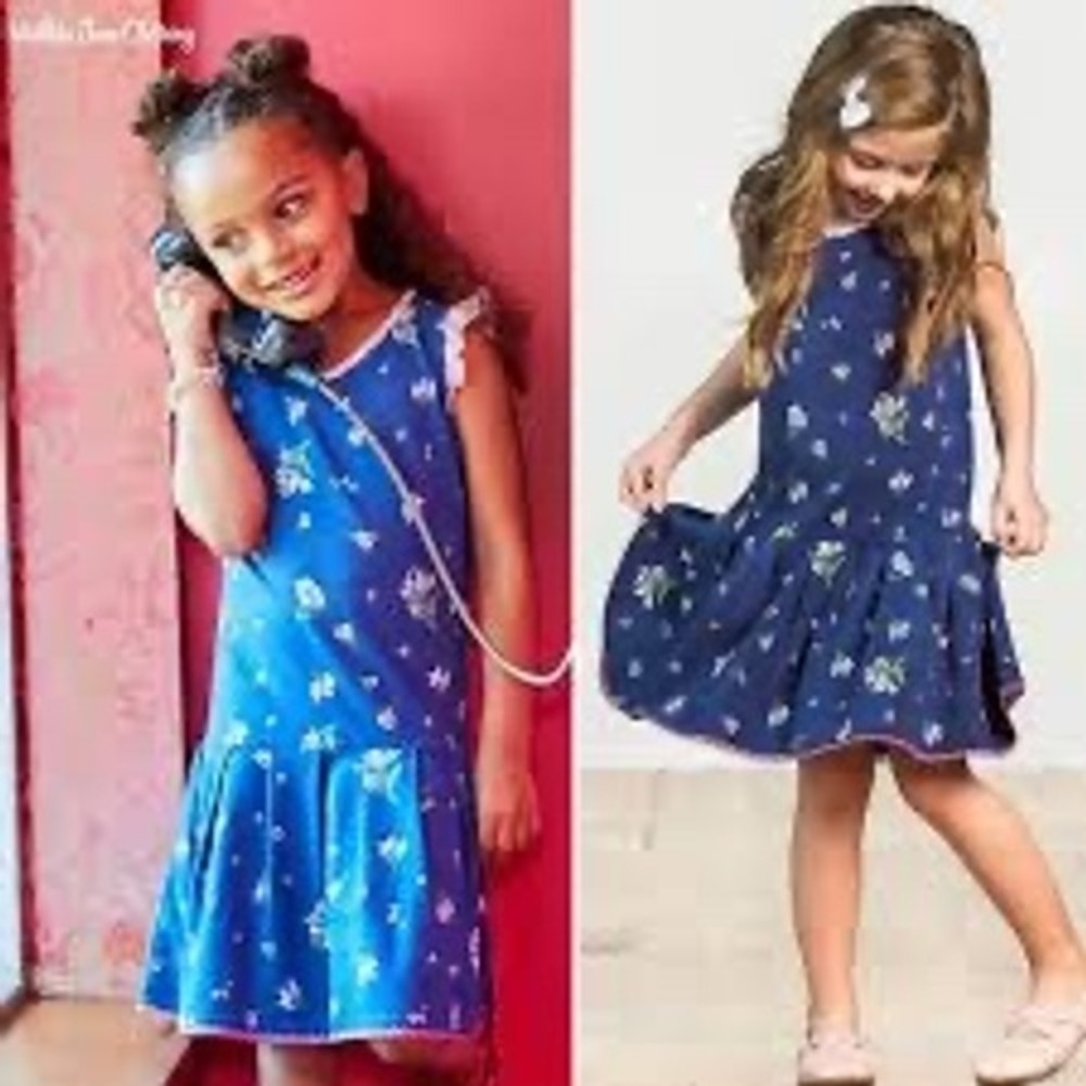 Matilda Jane "Photo Op" Girls‎ Blue Floral Drop Waist Pleated Dress Ruffle Sz 10